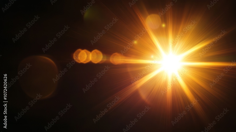 Bright Light Source with Golden Rays and Lens Flare Effects Bright Light Source with Golden Rays and Lens Flare Effects