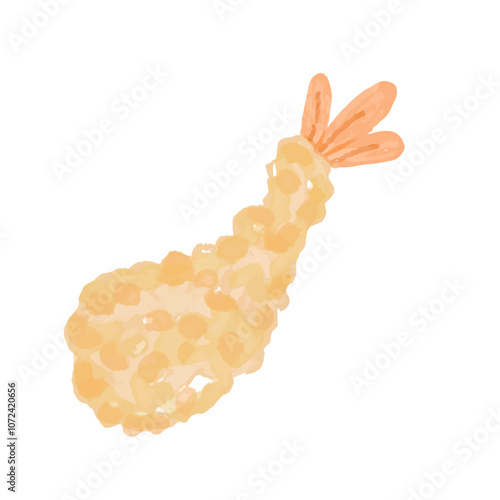 watercolor milk, and tempura udon snack isolated on white background