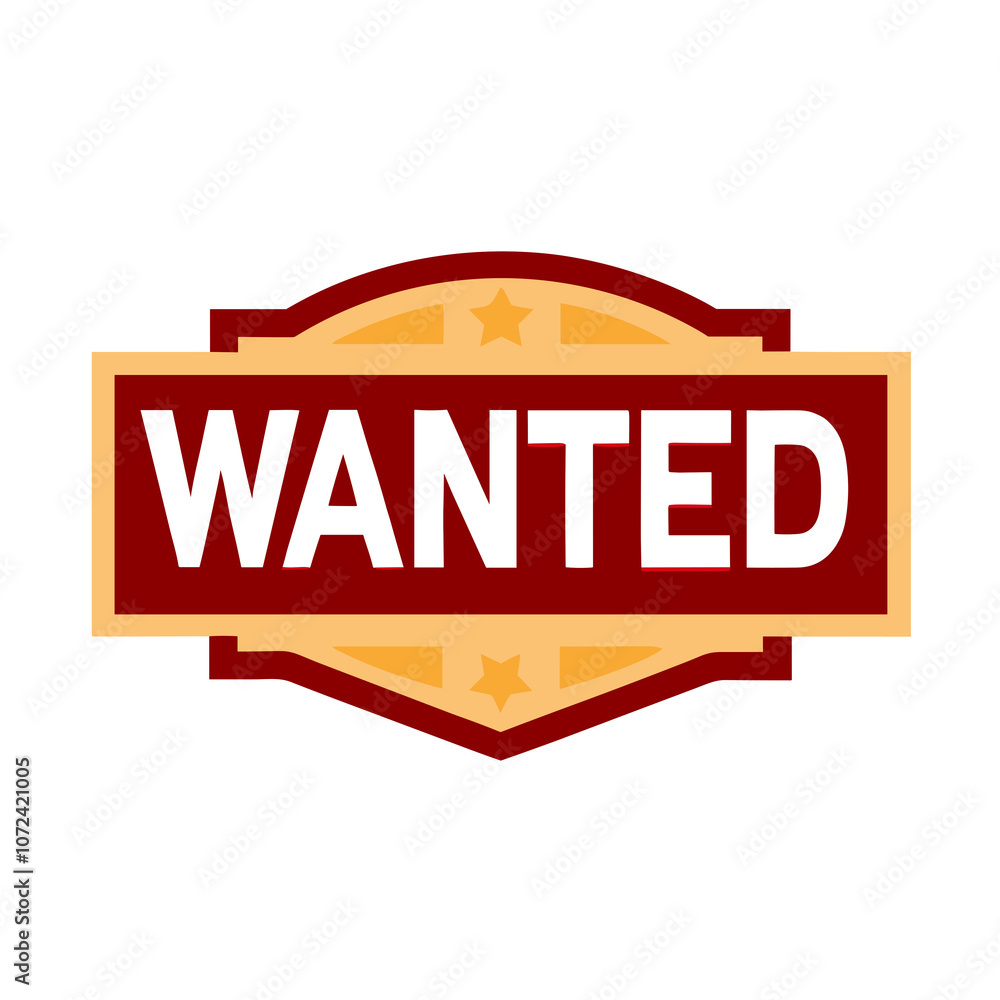 Wanted badge with stars in red and yellow design, AI Generation Wanted badge with stars in red and yellow design, AI Generation
