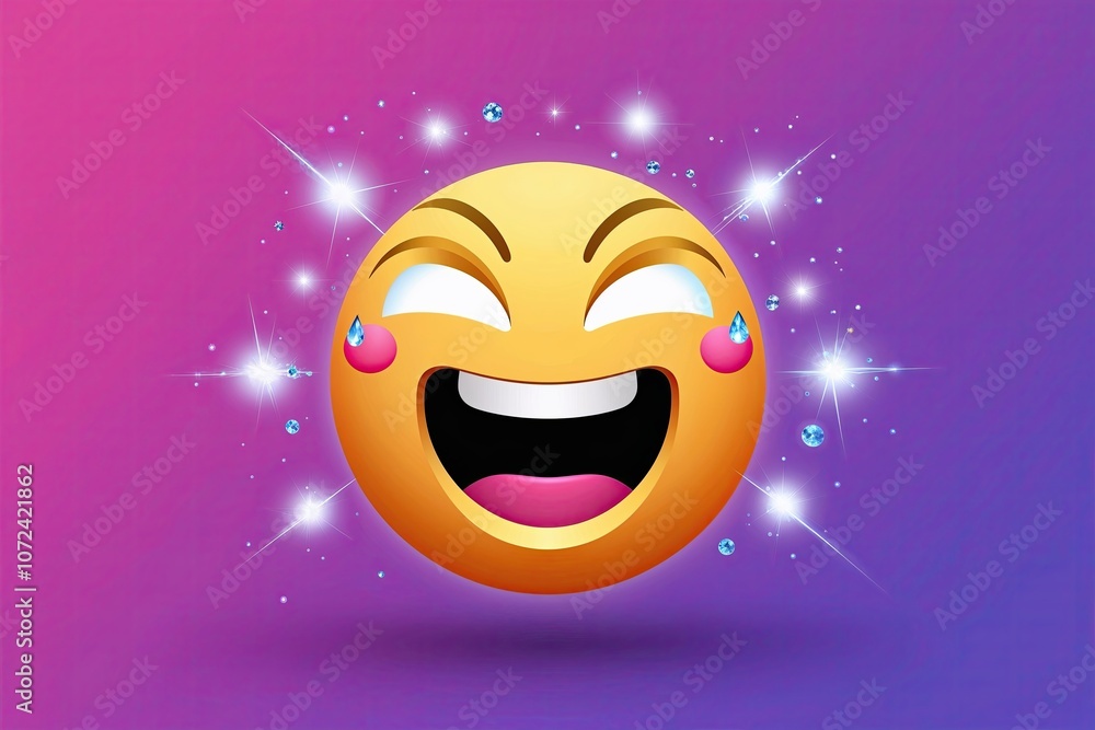 Fototapeta premium Three Dimensional Gleeful Crying Emoji with Sparkling Tears Graphic