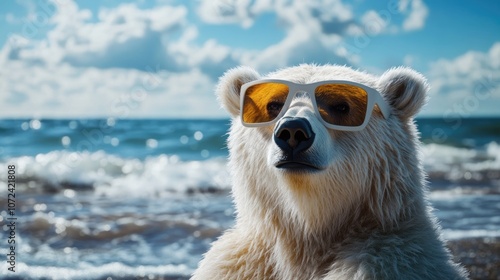 Cool Polar Bear Enjoying the Beach with Sunglasses