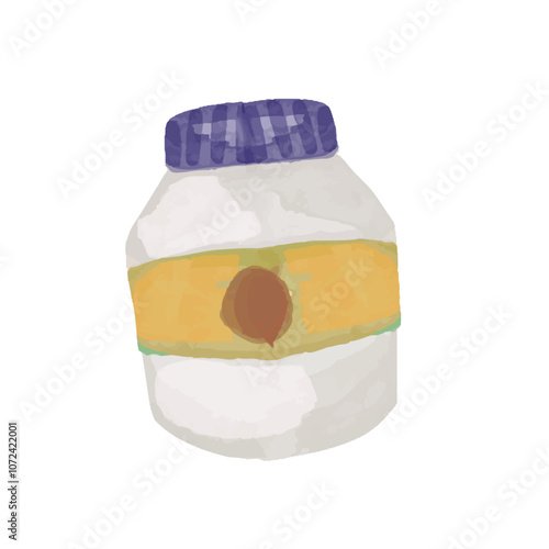 watercolor milk, and tempura udon snack isolated on white background