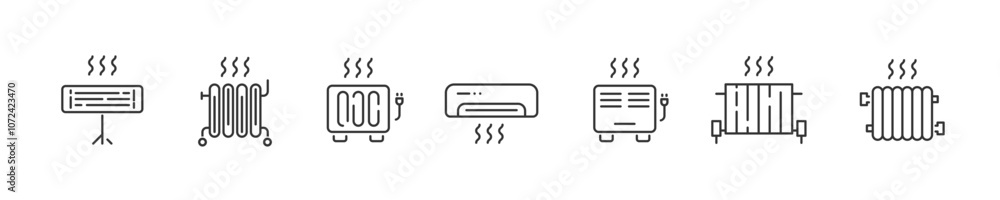 Radiator icon set. Heater icons. Electric heater line icons collection. Vector illustration Radiator icon set. Heater icons. Electric heater line icons collection. Vector illustration