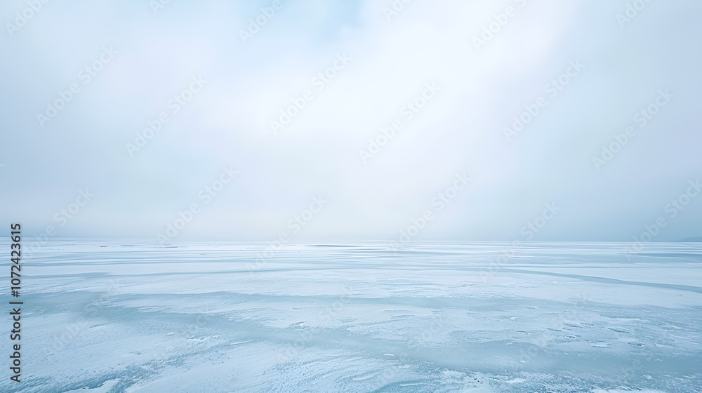 Frozen sea ice stretching out to the horizon under a pale winter sky Frozen sea ice stretching out to the horizon under a pale winter sky