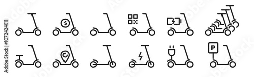Electric scooter icon set. Kick scooter line icon. Vector illustration