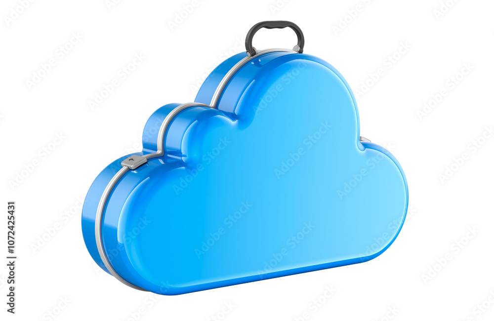 Obraz premium Cloud computing as suitcase, 3D rendering isolated on transparent background
