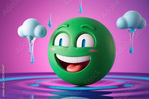 Vibrant Three-Dimensional Happy Emoticon with Colorful Tears photo