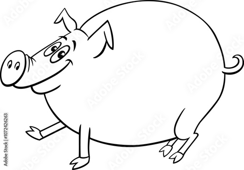 happy cartoon pig farm animal character coloring page