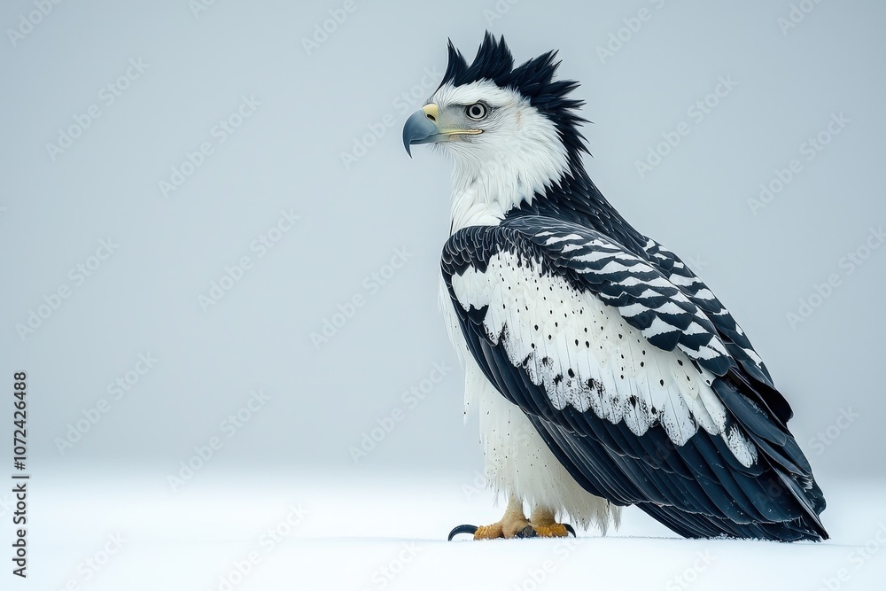Fototapeta premium Majestic harpy eagle in snowy habitat captures the essence of wilderness elegance