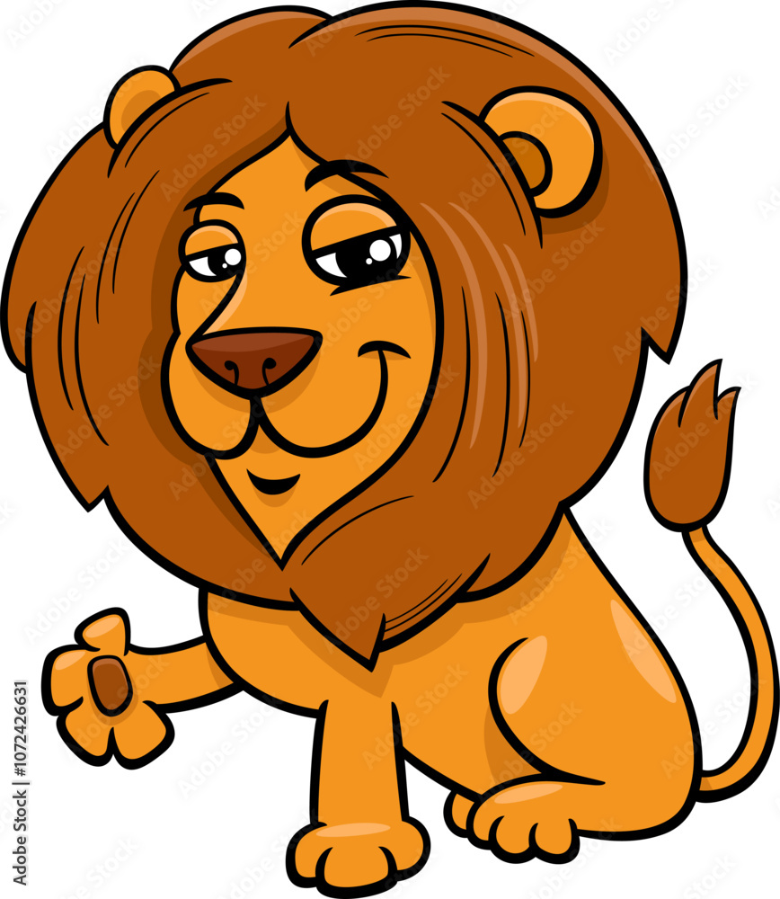 Fototapeta premium funny cartoon lion wild animal character waving paw