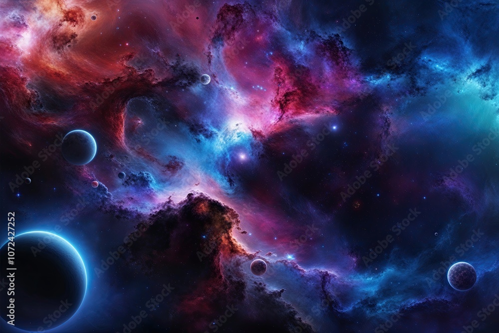 Fototapeta premium Vibrant Cosmic Nebula 3D Background in Futuristic Style
