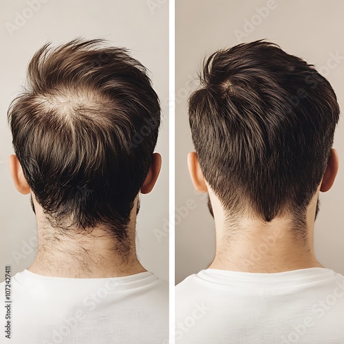 Man showing baldness before and after hair treatment