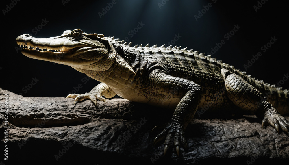 Naklejka premium crocodile, perfect lighting, spot light with dark background