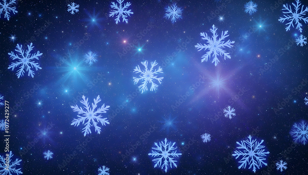 Winter snowflakes in blue starry background for winter decoration concept Winter snowflakes in blue starry background for winter decoration concept