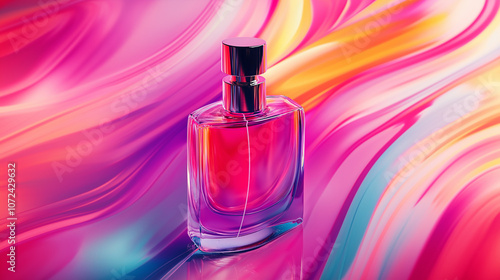 Parfum Bottle with Vibrant Color Background, capturing a bold and modern feel