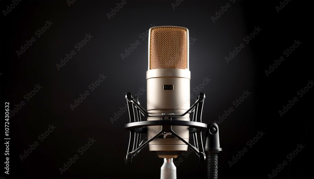 Condenser Microphone for Podcasting, isolated on a dark black Condenser Microphone for Podcasting, isolated on a dark black