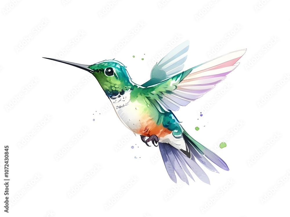 Fototapeta premium Hummingbird bird watercolor illustration clipart isolated on background