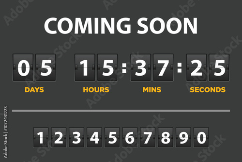 Countdown flip timer. Flip clock days, hours and minutes counter, flipclock counting display. Date timer retro display