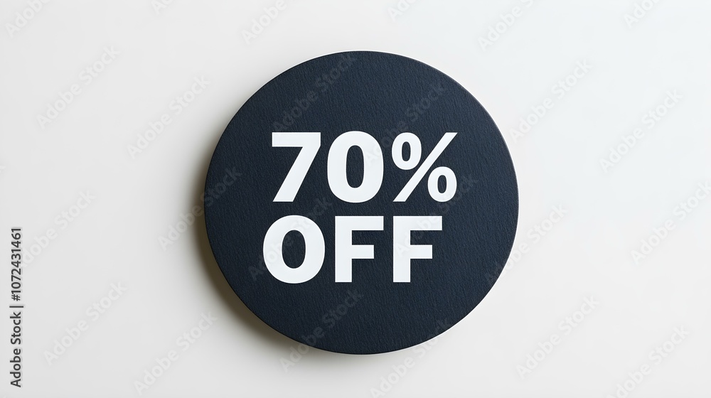 White '70% OFF' Text on a Anthracite Round Paper Note. White Background with Copy Space White '70% OFF' Text on a Anthracite Round Paper Note. White Background with Copy Space