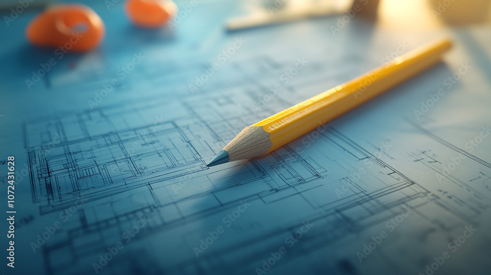 Architect s Pencil on Blueprint Construction Planning and Design Architect s Pencil on Blueprint Construction Planning and Design