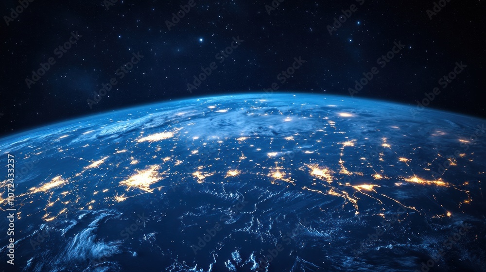 Obraz premium A view of Earth from space, showcasing city lights at night.