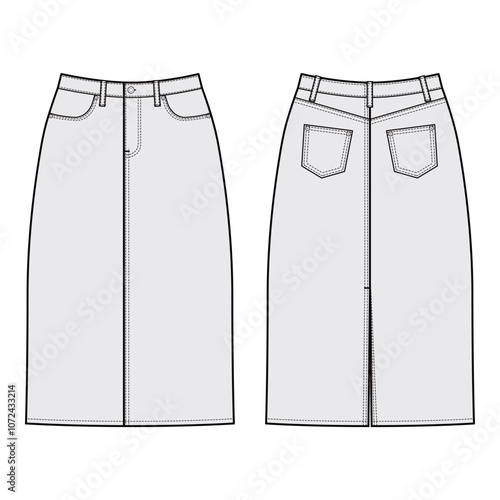 High-Waisted Denim Skirt Mockup - Front and Back View
