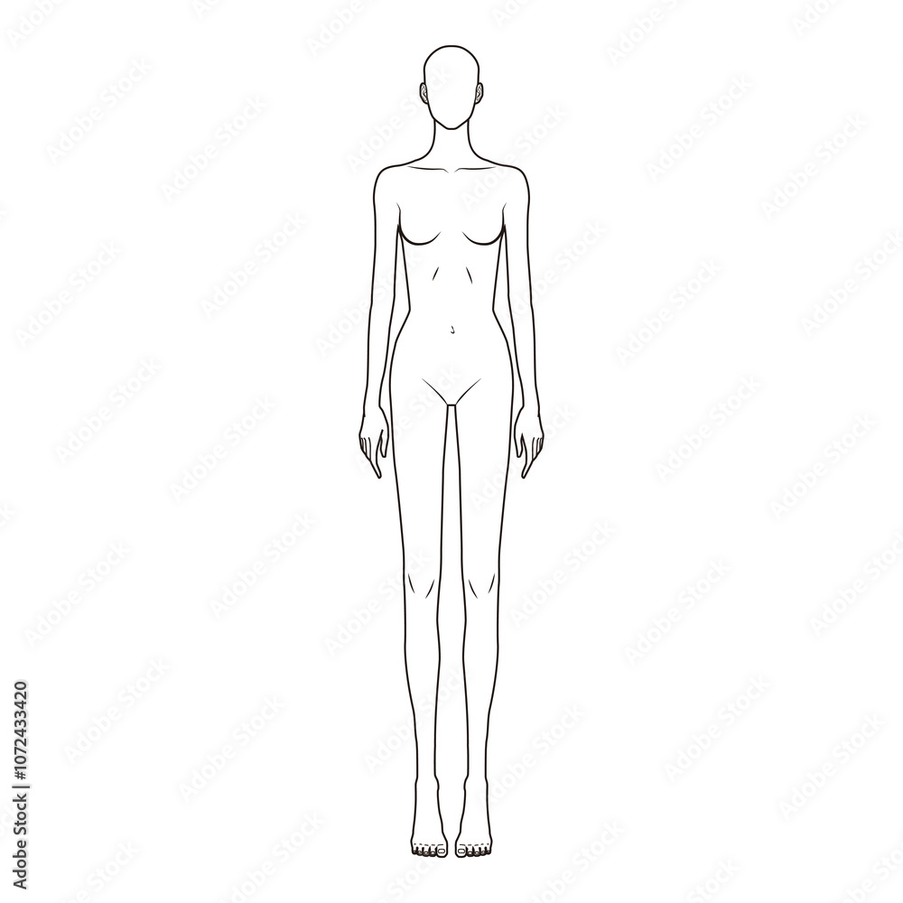 Female Fashion Figure Flat Sketch - Front View

