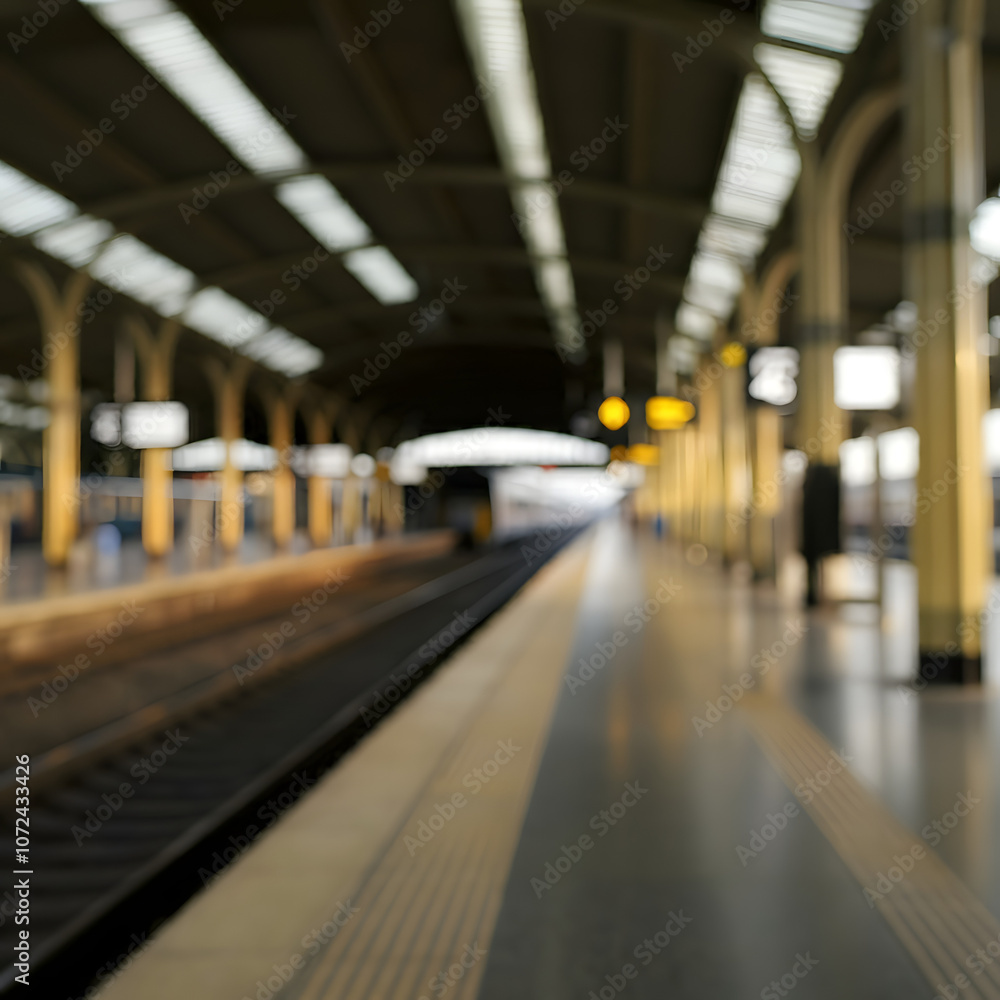 Fototapeta premium Abstract blur train station interior background. Railway Station