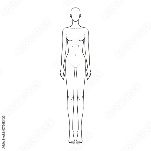 Female Fashion Figure Flat Sketch - Front View
