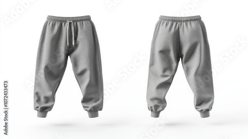 front and back grey jogger pants mock up on white background  photo