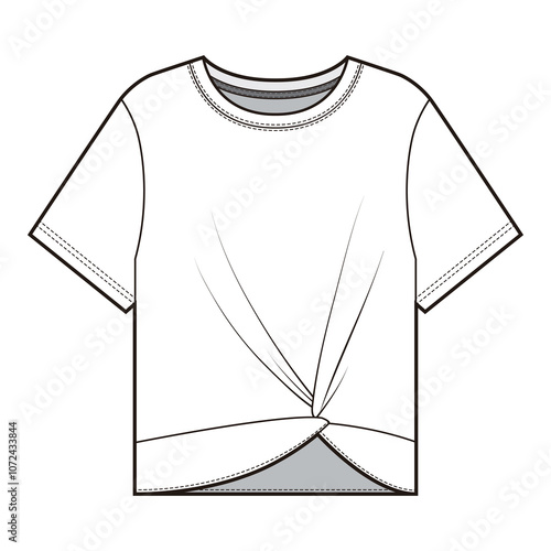 Women's Cropped T-Shirt Technical Drawing with Twist Front Detail, Crew Neck, and Short Sleeves

