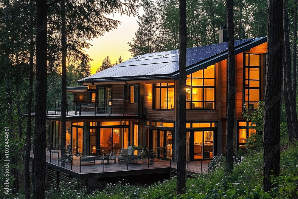 Obraz premium Eco-Friendly Urban Cityscape with Solar Panels, Wind Turbines, and Green Landscape Showcasing Renewable Energy and Sustainable Development