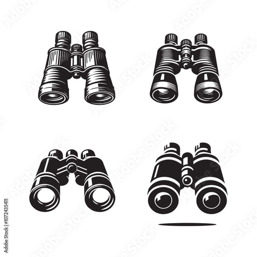 Binoculars Silhouette Vector Set - Exploration, Outdoor, and Wildlife Observation Icons photo