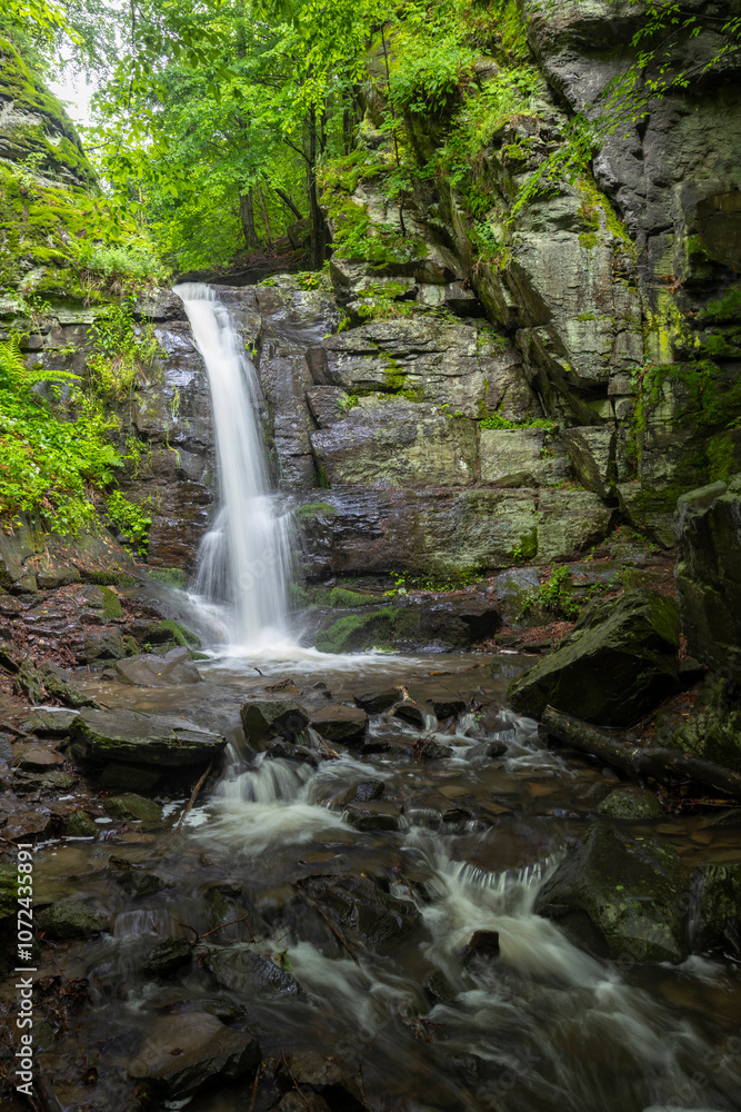 Naklejka premium Starohutiansky waterfall near Nova Bana and Zarnovica, Pohronsky Inovec mountains, Slovakia