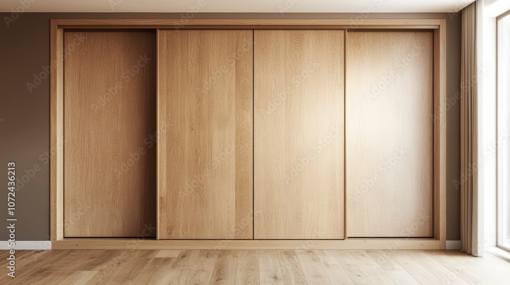 Modern wooden sliding wardrobe doors in contemporary interior design. Modern wooden sliding wardrobe doors in contemporary interior design.