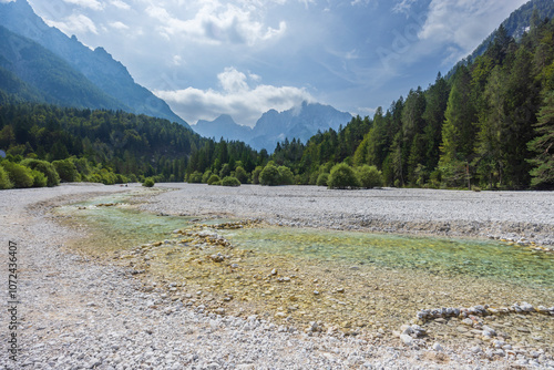 Pisnica river near Kranjska Gora, Triglavski national park, Slovenia photo