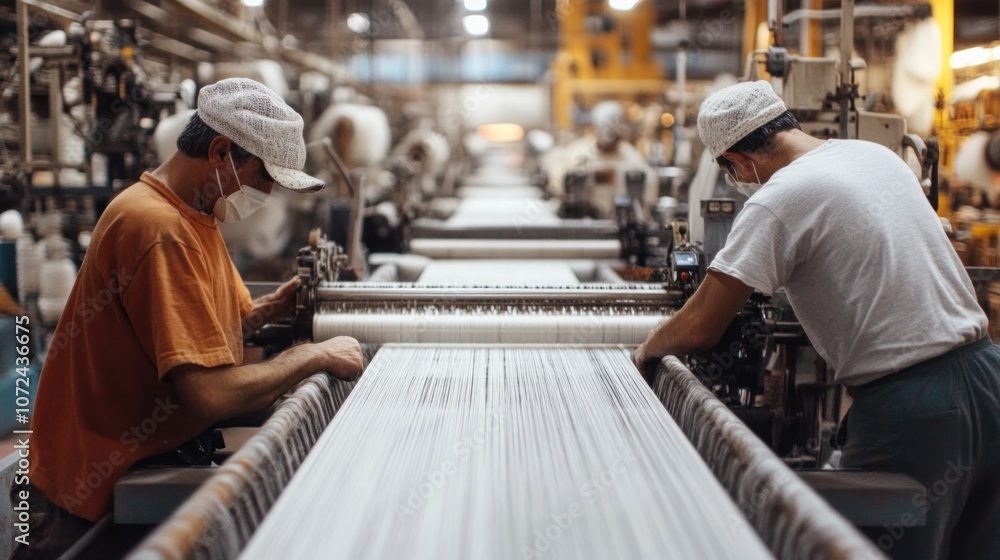 Textile Factory Workers Operating Machines Textile Factory Workers Operating Machines