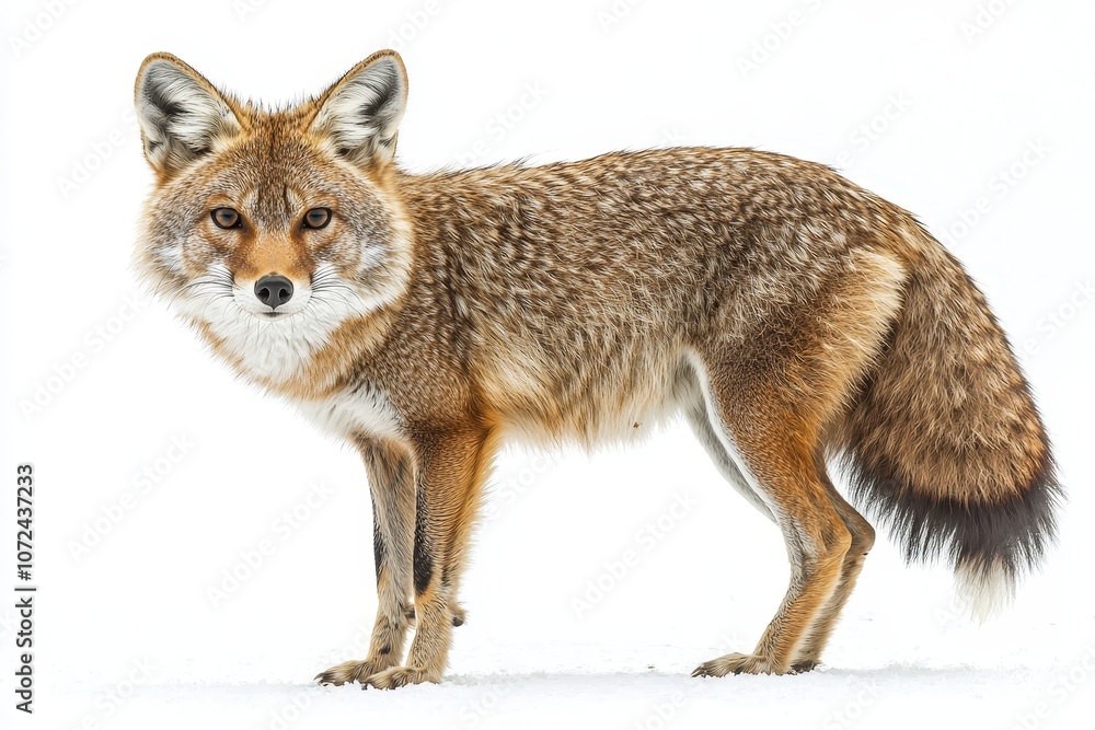 Fototapeta premium Majestic red fox in profile on snowy landscape with intense gaze