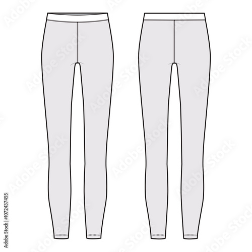 Women's Leggings Technical Drawing, Front and Back View

