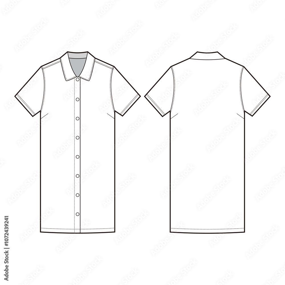 Short Sleeve Button-Down Shirt Dress Technical Flat Template for Fashion Design
Short Sleeve Button-Down Shirt Dress Technical Flat Template for Fashion Design