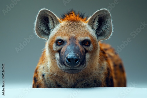 Close-up portrait of a curious hyena in natural light photo