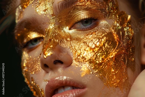 Gold makeup on a woman's face creates a luxurious and glamorous look