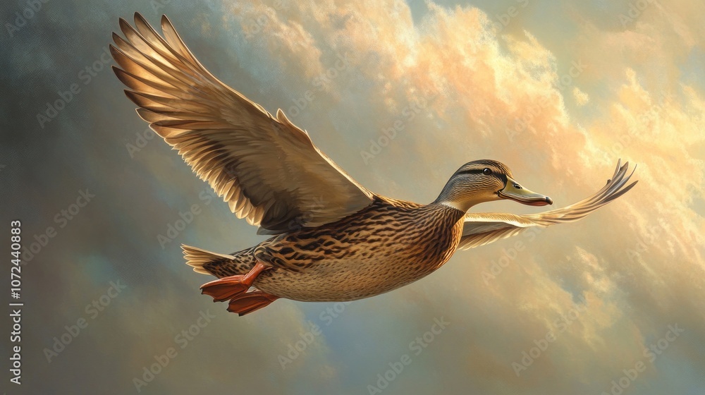 A Mallard Duck Soaring Through the Clouds A Mallard Duck Soaring Through the Clouds