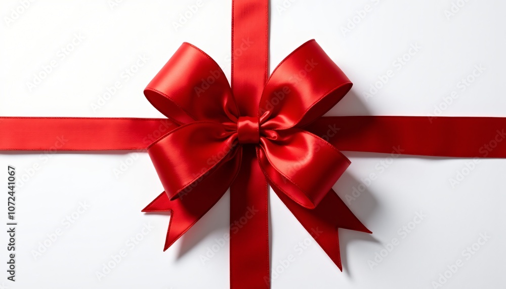 Gift box with a large red ribbon on a white background Gift box with a large red ribbon on a white background