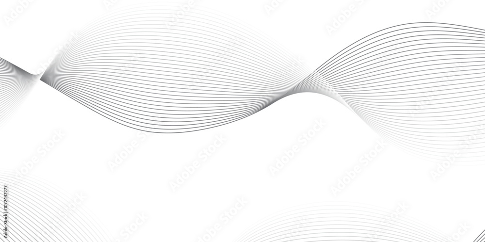 Fototapeta premium Abstract wavy stripes on white background isolated, Undulate Grey Wave Swirl. Abstract gray curved line for banner design and frequency sound wave line. Curved wavy line, smooth stripe.