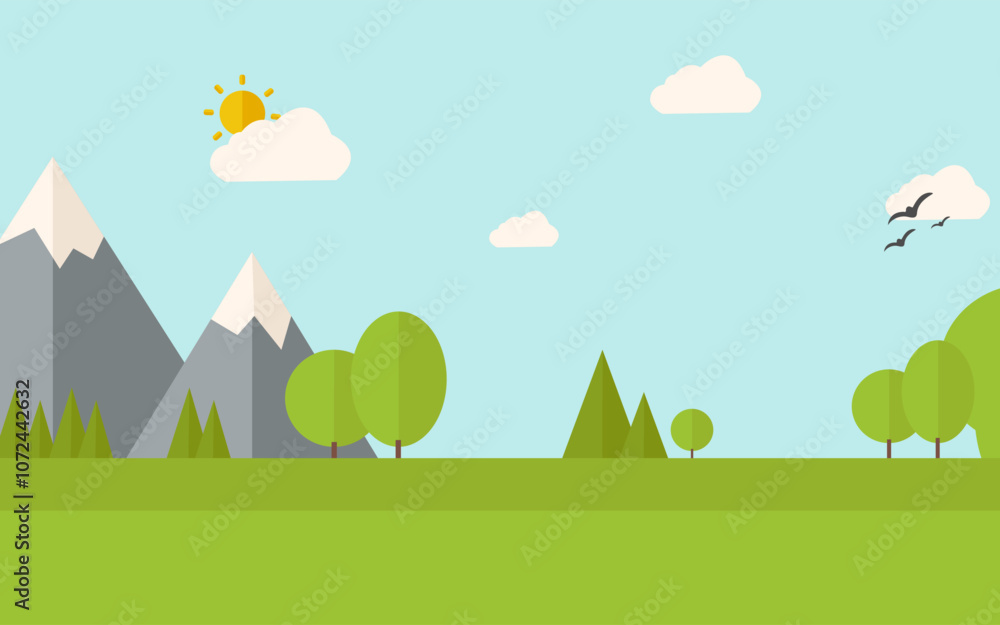 illustration landscape with trees and mountains illustration landscape with trees and mountains