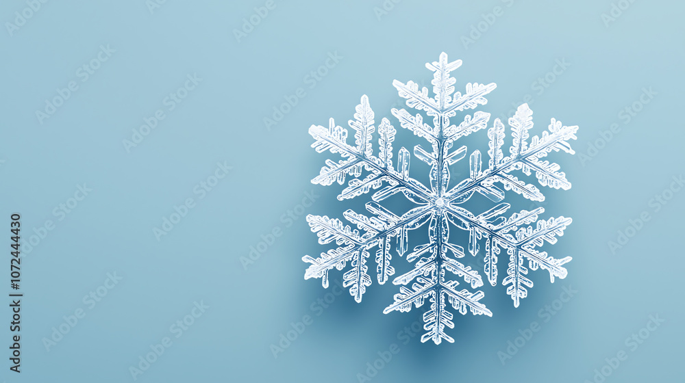 Close-Up of Intricate Snowflake on Minimalist Blue Background Close-Up of Intricate Snowflake on Minimalist Blue Background