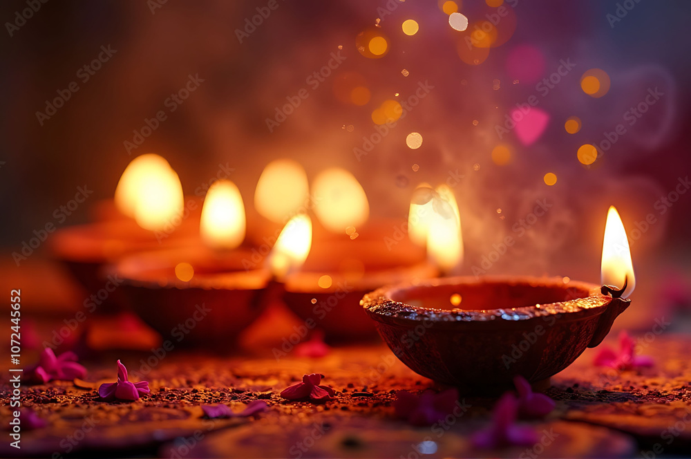 Obraz premium Glowing Diyas with Flames