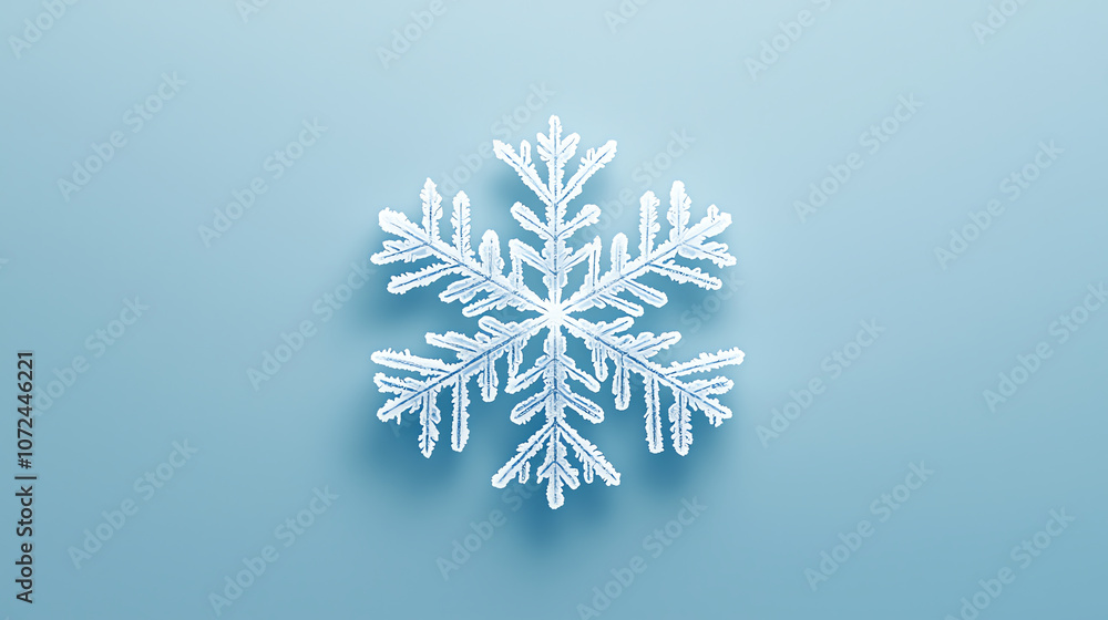 Close-Up of Intricate Snowflake on Minimalist Blue Background Close-Up of Intricate Snowflake on Minimalist Blue Background