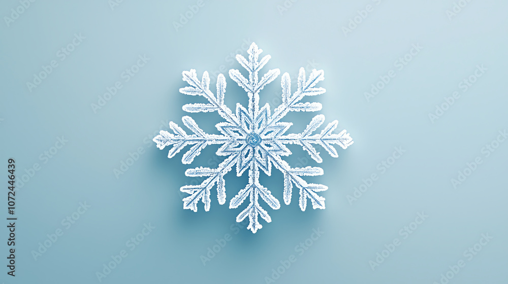 Close-Up of Intricate Snowflake on Minimalist Blue Background Close-Up of Intricate Snowflake on Minimalist Blue Background